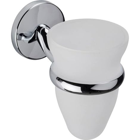 Croydex Frosted Glass Bathroom Tumbler & Chrome Wall Mount Holder - Hampstead (1/5)