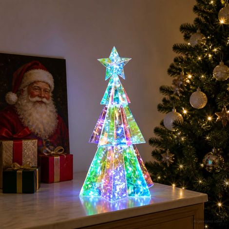 vidaXL Sapin de Noël LED irisé prismatique Multicolore Ø 20 x 38 cm (1/5)