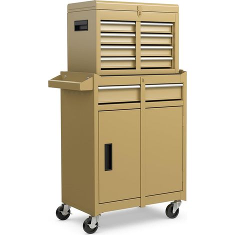 GOPLUS Servante d’Atelier avec Coffre Amovible, 28 x 59 x 102CM, Caisse à Outils Roulant avec 5 Tiroir Verrouillable & Armoire à Étagère Réglable, Poignée Latérale, pour Garage, Atelier(Jaune) (1/5)