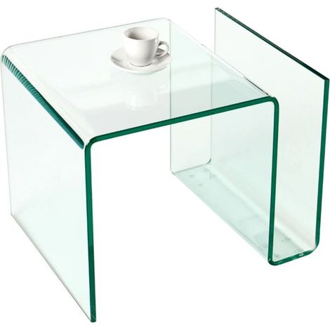 Glas-Couchtisch HOLOW aus gehärtetem Glas – Asymmetrischer Design-Couchtisch in Transparent