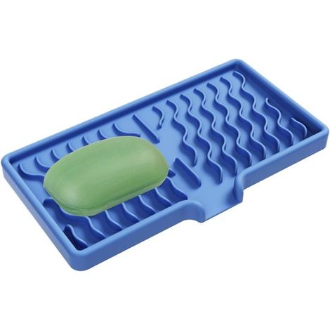 Jabonera - Dispensador de jabón - Organizador de baño - Silicona antideslizante - 25x14 cm - Azul (1/5)