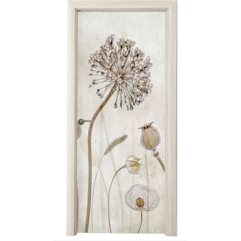 STICKER DE PORTE Fleurs - Aquarelle - Nature morte - Brun - Vintage Décoration Salon (1/5)