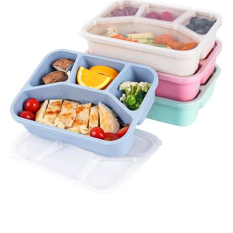Coffret bento quatre pièces –Boîte à lunch à quatre compartiments-Micro-ondable –Comprend une fourchette et une cuillère (1/5)
