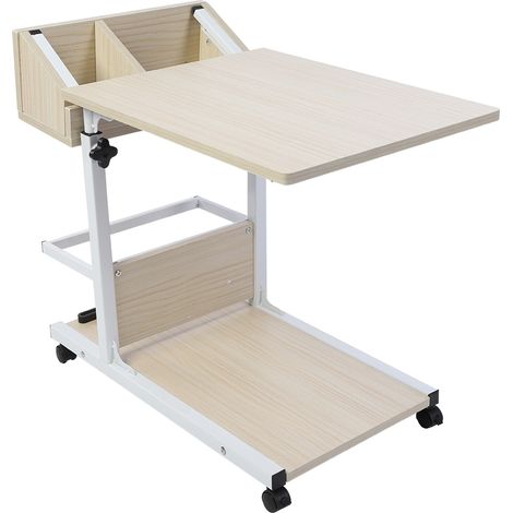Tablette mobile multifonctionnelle amovible pour ordinateur, avec roulettes, tiroir, usage lit canapé, livres snacks, blanc (1/5)