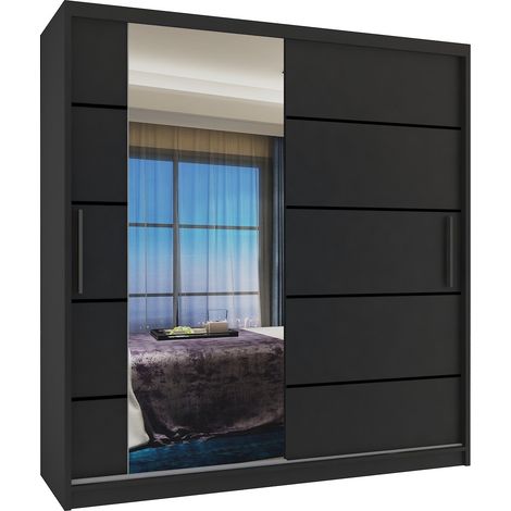 Schiebeschrank Belini 158 cm Mit Schubladen mit Spiegel schwarz Ebenholz dunkel Hersteller (1/3)