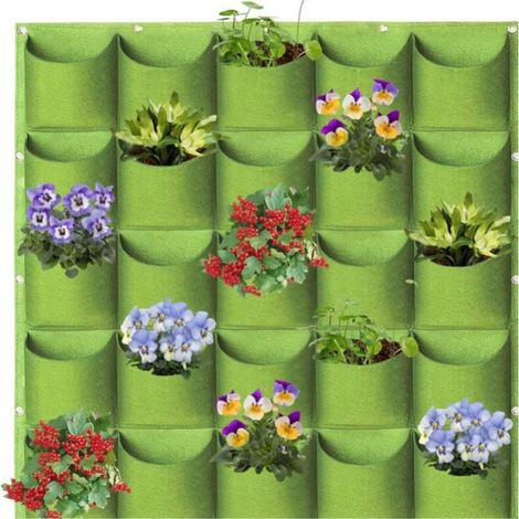 Vert Sacs de plantation à suspendre, 25 poches, à fixation murale verticale, sacs de plantation de jardinage, sacs de rangement pour plantes (1 m × 1 m) (1/5)