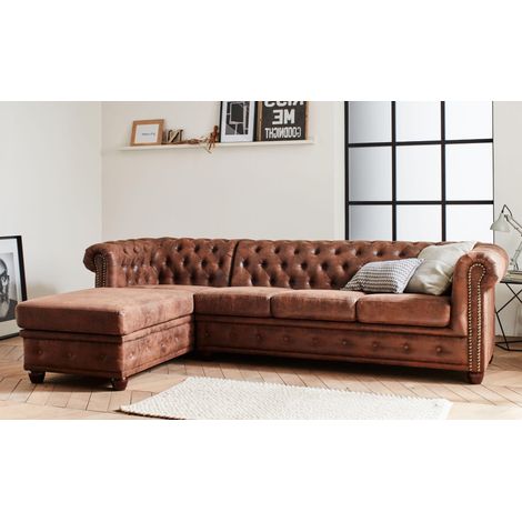 Winston - ecksofa chesterfield - 4 sitzplätze - industriestil - links - braun (1/5)