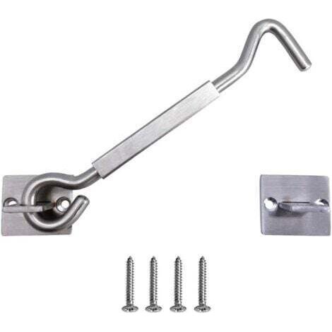 AIPER Türhaken und Öse aus Edelstahl, Kabinenfensterhaken für Garagentore, 20 cm, Silber (1/4)