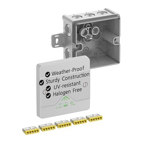 SPELSBERG ABOX 025 AB-2,5² - BOÎTE DE JONCTION PROFESSIONNELLE IP66 AVEC 5 BORNES SANS VIS À 5 FILS - CERTIFIÉ VDE, POINTS DE FI