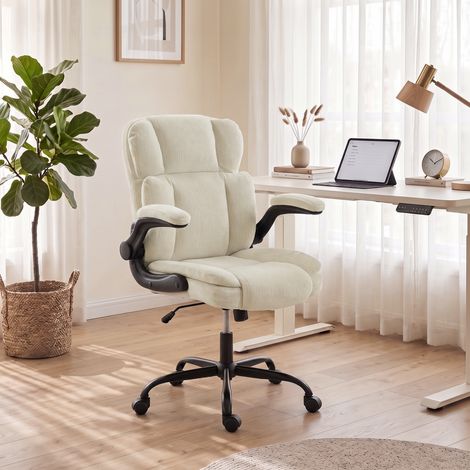 Fauteuil de Bureau Confortable en Tissu Chenille, Inclinable, Accoudoirs Pivotants, Siège à Hauteur Ajustable, Dimensions 70x67x108 cm, Teinte Sable (1/5)