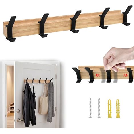 Wandgarderobe aus Edelstahl, Garderobenhaken, 5-Haken-Metallwandhaken, schwarze Badezimmergarderobe zum Aufhängen von Mänteln, Schals und Handtaschen (1/5)