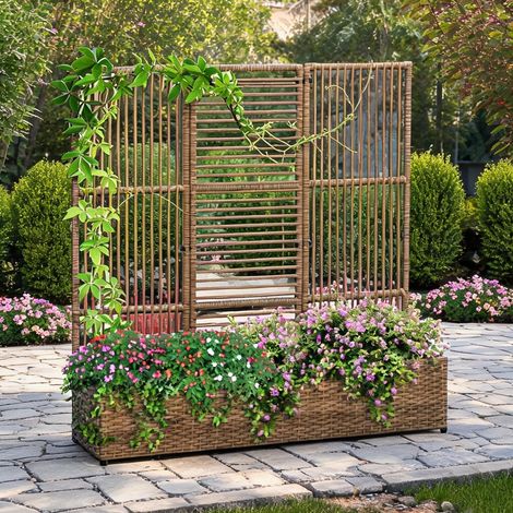 Support pour plantes en résine tressée et acier avec bac en acier (1/5)