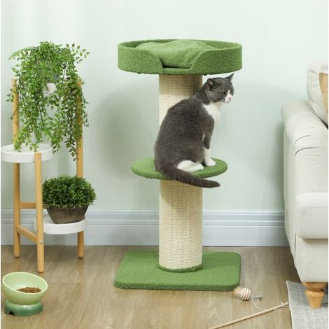 91 cm hoher Katzenkratzbaum mit Liege, Plattform und abnehmbarem Kissen, grün HAVRYA (1/5)