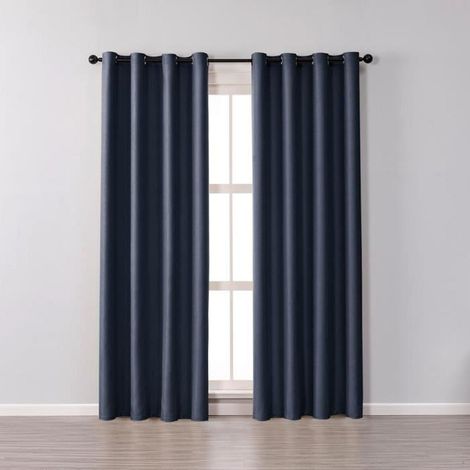 Rideau Occultant Une Piece Thermique à Oeillet Décoration de Fenêtre Pour Salon et Chambre 132 x 160 cm Bleu Foncé bleu foncé