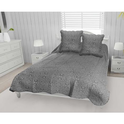 Filiyano – oreiller grises – Couvre-lit matelassé ARABESK en coton 220x240 cm avec 2 taies d'oreiller grises