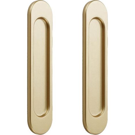 2 tiradores ovalados autoadhesivos para puertas correderas, tirador para puerta corredera, aleación de aluminio color oro mate, no requiere taladrar, ventanas / 15 cm (1/5)