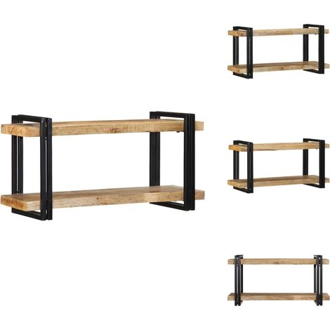 Wandregal 90x33x45 cm Raues Massivholz Mango - Wandregal - Wandregale - Schwebendes Regal - Wandregal (1/5)