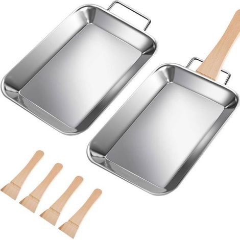 Plat Four - Acier Inoxydable 20 x 12 8 Cm - Poignée Bois Résistante Chaleur - Pour Pique-Nique Camping Barbecue - 2 Pièces (1/5)
