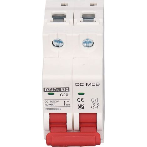 Disjoncteur miniature bipolaire, pouvoir de coupure 6000 A, boîtier PA66, disjoncteur photovoltaïque 1000 V CC (1/5)