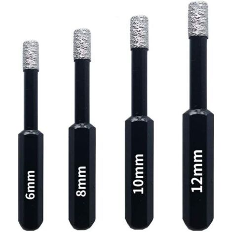 Coffret 4 Forets diamant pour Carrelage, Céramique, Grès Cérame, Tuiles, Verre, Pierre. Professionnelles Mèches Diamantées Scies-Cloches - 6mm 8mm 10mm 12mm (1/4)