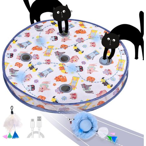 Jouet interactif pour chat avec balle mobile électronique et tunnel de jeu, tapis d'activité ludique avec balles et plumes pour stimulation mentale et physique des chats (1/5)