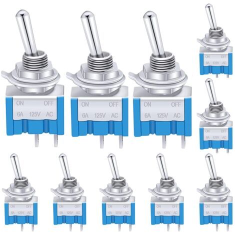 Paquete de 10 mini interruptores basculantes azules de encendido/apagado, 2 terminales, 2 posiciones, SPST, metálicos, 125 V CA, 6 A, para salpicadero de coche MTS-101 (1/5)