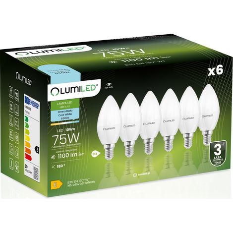 6x LED-Lampe E14 Kerze B35 10W = 75W 1100lm 6500K Kaltweiß 180° LUMILED