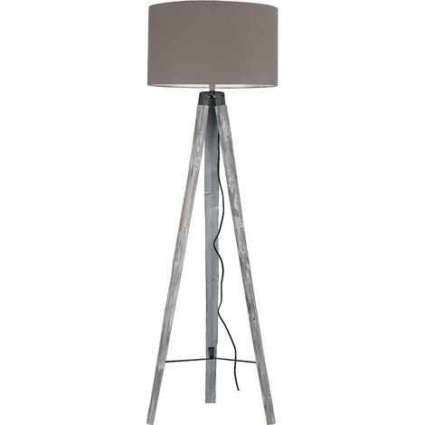 "Piantana GALLERY con struttura in legno e paralume in tessuto grigio" (1/2)