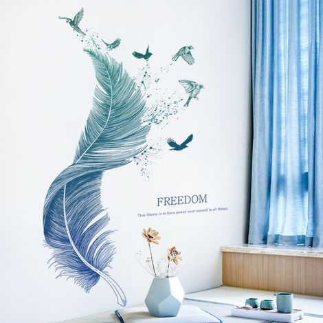 Blaue Wandtattoos (123 x 71 cm) Moderne Vogel-Wandtattoos Dekoration für Wohnzimmer, Schlafzimmer, Küche (1/5)