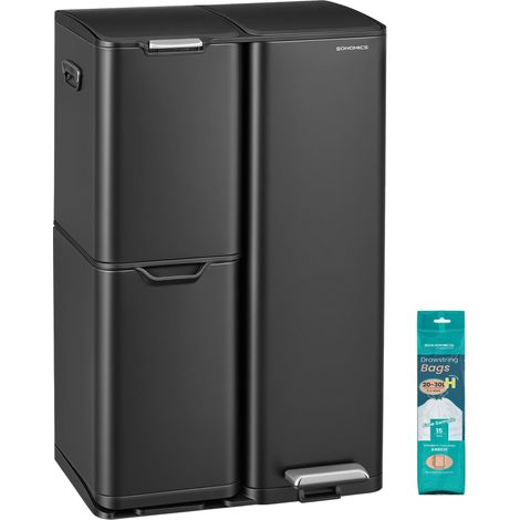 Poubelle Cuisine, Tri Sélectif, 3 Bacs, 60L, Acier (1/5)
