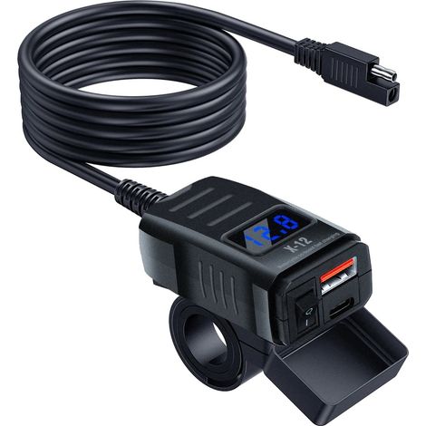 Cargador USB para motocicleta, dos puertos USB, diseño resistente al agua, PD QC3.0 Volt-A (1/2)