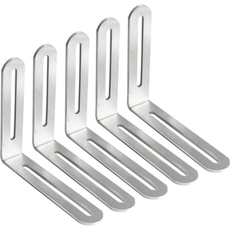 Lot de 5 équerres de fixation réglables en forme de L pour meubles - Connecteurs d'angle de construction 90° - Avec trou oblong - 120 x 100 x 24 mm - Argenté (1/5)