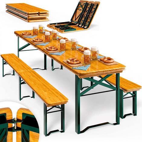 CASARIA Set da birreria 220 cm, modello 2026, 10 persone, legno massiccio, pieghevole, stabile, 2 panche e tavolo, giardino, sagra Set 2 pz