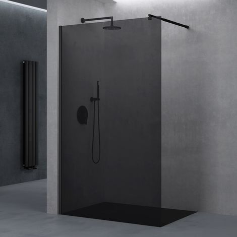 doporro Luxus Duschwand Duschabtrennung 80x200 Schwarz Walk-In Dusche mit rundem Stabilisator aus Echtglas 10mm ESG-Sicherheitsglas Klarglas vollgrau inkl. Nanobeschichtung Bremen02VG (1/5)