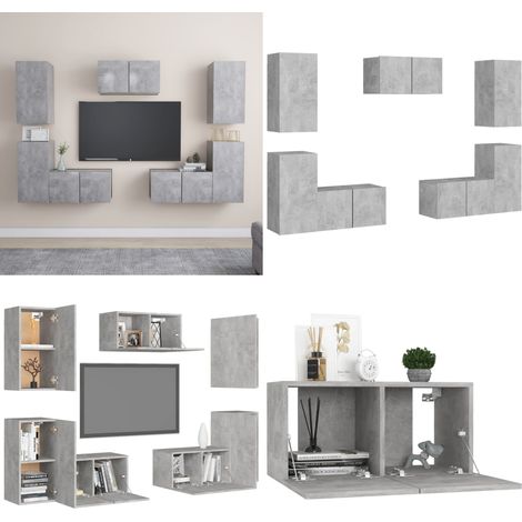 7-tlg. TV-Schrank-Set Betongrau Holzwerkstoff - TV-Schrank - TV-Schränke - Home & Living (1/5)