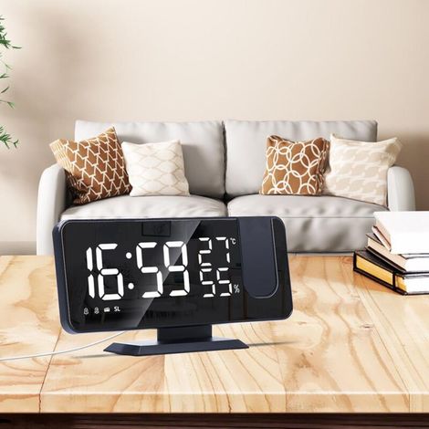 LED-Digitalwecker mit Projektion und Spiegel [Acryl, 185 x 45 x 91 mm] – 7,3" großes Display für modernes Ambiente [1 x Wecker, 1 x Bedienungsanleitung, 1 x 1,5 m USB-Kabel, 1 x 2032 Batterie]
