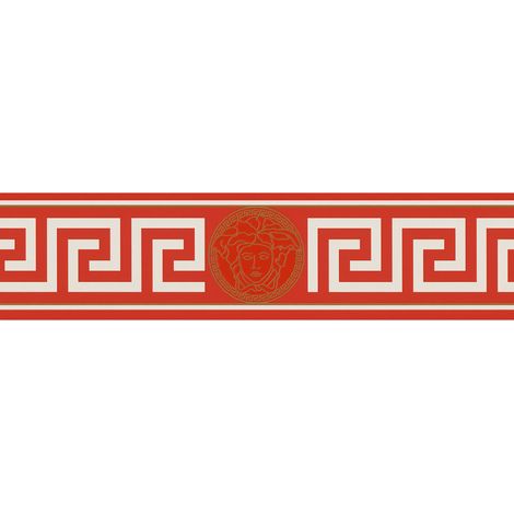 Frise papier peint métallique rouge | Frise tapisserie pour salon chic | Frise murale baroque de designer pour chambre adulte - 5,00 x 0,13 m (1/4)