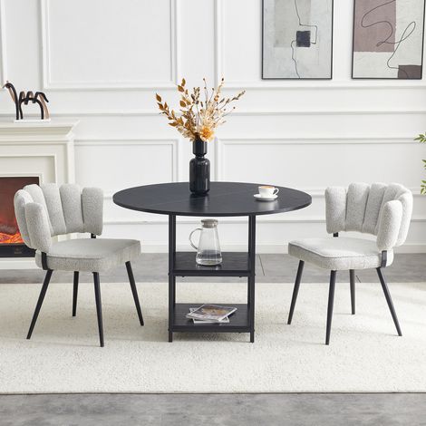 Pour les petits espaces, ensemble repas avec table ronde 107 cm et 2 chaises, double rangement, style industriel (1/5)