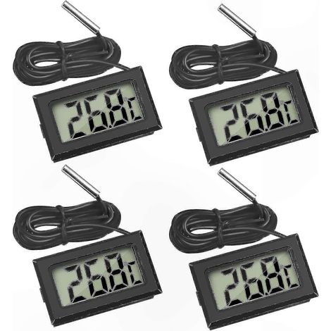 Thermomètre numérique LCD avec sonde externe pour réfrigérateur, congélateur et aquarium (lot de 4, noir) (1/5)