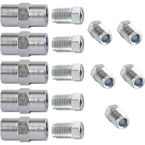 Lot de 10 raccords + 5 connecteurs pour tuyau de frein de 4,75 mm - Évasement F M10 x 1 - Connecteur de conduite de frein en acier galvanisé - Conforme à la norme DIN/ISO 1651 (1/5)