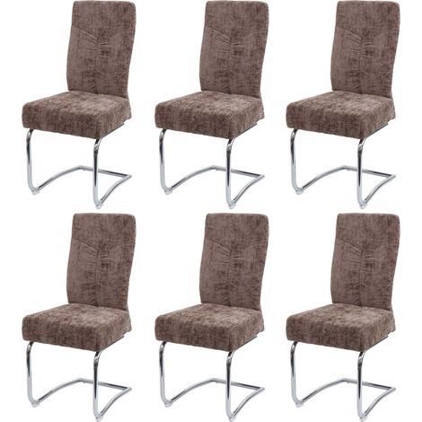 6er-Set Esszimmerstuhl HHG-125, Küchenstuhl Freischwinger Stuhl Lehnstuhl, Metall Stoff/Textil Chenille braun