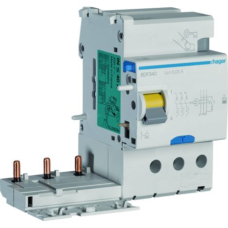 Bloc différentiel 3P 40A 30mA type F - HAGER BDF340 (1/3)