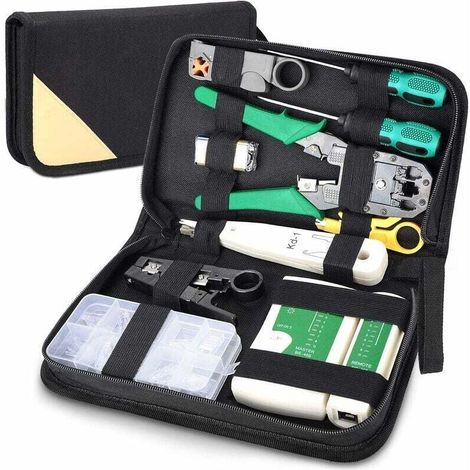 Testeur de Network Réseau Cable Kit d'outils de Réparation d'Ordinateur,12 en 1 Professional Maintenance de Testeur de Câble LAN,Pince à Sertir de Fil Réseau d'Outils (1/4)