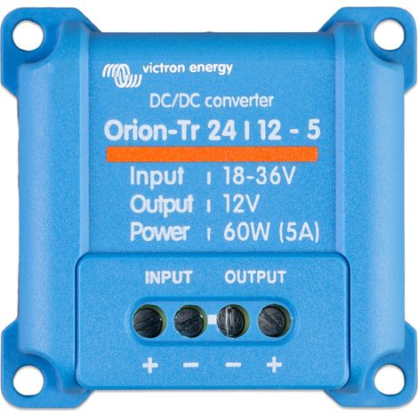 Convertisseur de tension DC/DC 24V vers 12.5V – Puissance 60W – Courant 5A – Rendement supérieur à 95% – IP43 pour applications stationnaires – Victron Energy
