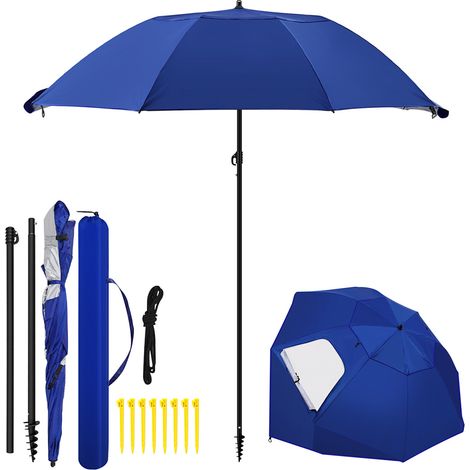 Jiubiaz Ombrellone 2 in 1 da spiaggia e giardino UV50+ con picchetto a spirale, altezza 210 cm, Ø 220 cm, per 2–4 persone