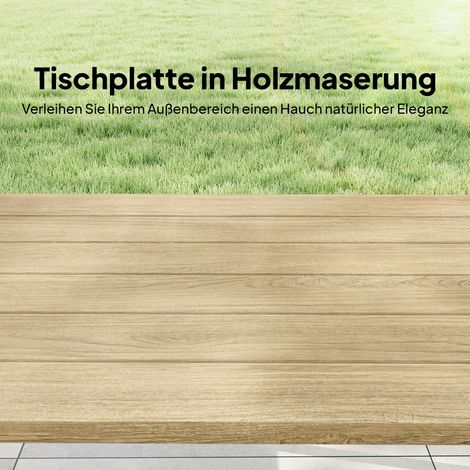 Table basse de jardin rectangulaire, table d'appoint métal avec plateau aspect bois, 100 x 55 cm, brun. (1/4)
