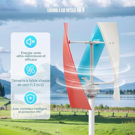 Éolienne 450W 12V Verticale, Générateur Éolien Domestique avec Contrôleur Intégré - Turbine Éolienne Silencieuse pour Jardin, Maison, Autonome (1/5)