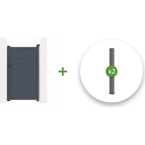 Pack portillon aluminium EIGER 100x180cm + 2 Poteaux H.190cm Gris (1/5)