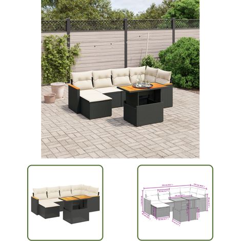 The Living Store 7-tlg. Garten-Sofagarnitur mit Kissen Schwarz Poly Rattan - Gartenmöbel Set - PE-Rattan Möbel - Outdoor Lounge - Gartenlounge - Terrassenmöbel (1/3)