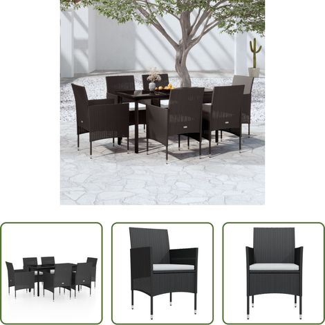 vidaXL Juego de comedor de jardín 7 piezas con cojines negro (1/5)